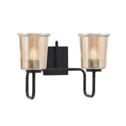 Toltec Sandia 2-Light Bath Bar | Modern Matte Black Steel and Amber Bubble Glass | Bathroom Vanity & Powder Room | 7.5 x 10.5 in | Model 6222-MB-5033