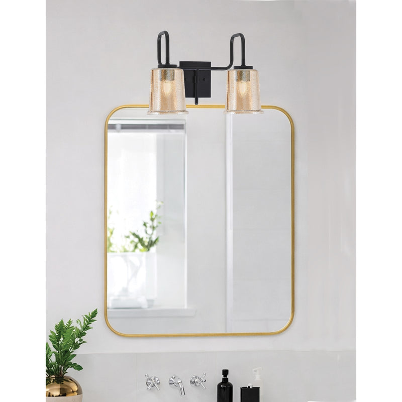 Toltec Sandia 2-Light Bath Bar | Modern Matte Black Steel and Amber Bubble Glass | Bathroom Vanity & Powder Room | 7.5 x 10.5 in | Model 6222-MB-5033