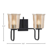 Toltec Sandia 2-Light Bath Bar | Modern Matte Black Steel and Amber Bubble Glass | Bathroom Vanity & Powder Room | 7.5 x 10.5 in | Model 6222-MB-5033