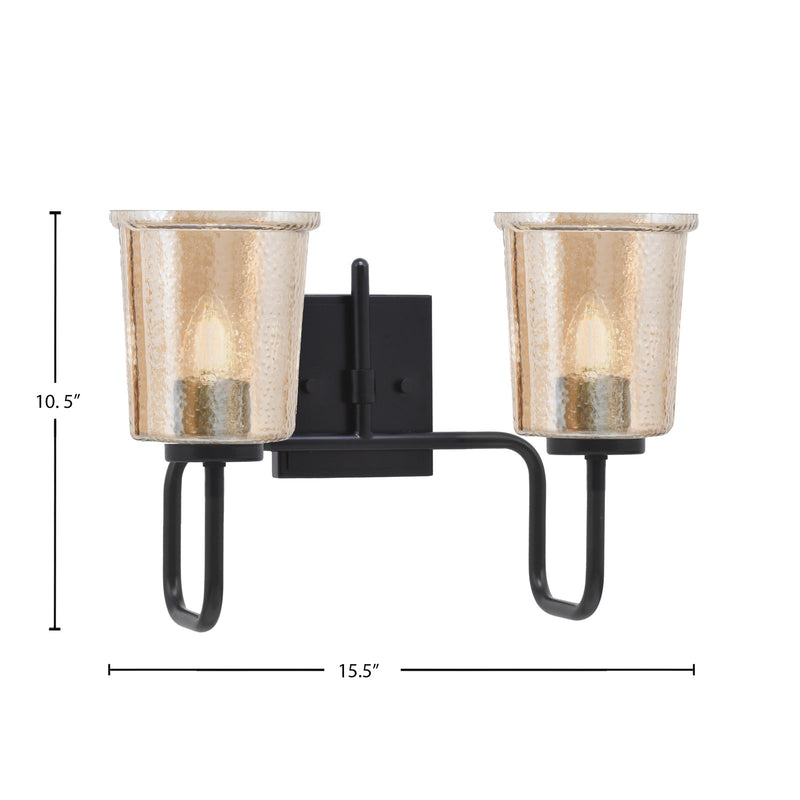 Toltec Sandia 2-Light Bath Bar | Modern Matte Black Steel and Amber Bubble Glass | Bathroom Vanity & Powder Room | 7.5 x 10.5 in | Model 6222-MB-5033