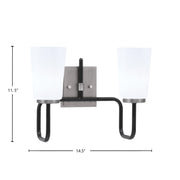 Toltec Sandia 2-Light Bath Bar | Modern Matte Black & Graphite and White Opal Glass | Bathroom Vanity & Powder Room | 7.25 x 11.5 in | Model 6222-MBGP-261