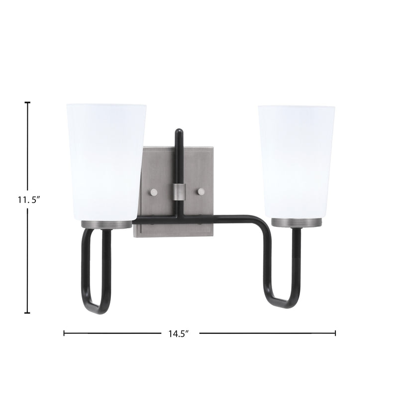 Toltec Sandia 2-Light Bath Bar | Modern Matte Black & Graphite and White Opal Glass | Bathroom Vanity & Powder Room | 7.25 x 11.5 in | Model 6222-MBGP-261