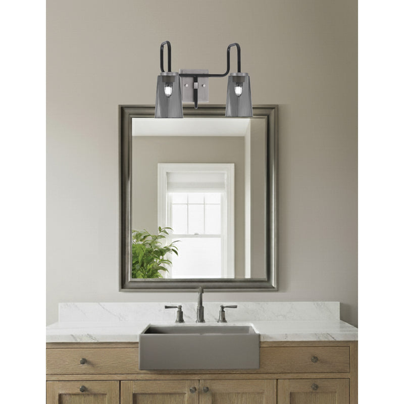 Toltec Sandia 2-Light Bath Bar | Modern Matte Black & Graphite and Smoke Bubble Glass | Bathroom Vanity & Powder Room | 7.25 x 11.5 in | Model 6222-MBGP-262