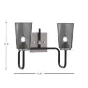 Toltec Sandia 2-Light Bath Bar | Modern Matte Black & Graphite and Smoke Bubble Glass | Bathroom Vanity & Powder Room | 7.25 x 11.5 in | Model 6222-MBGP-262