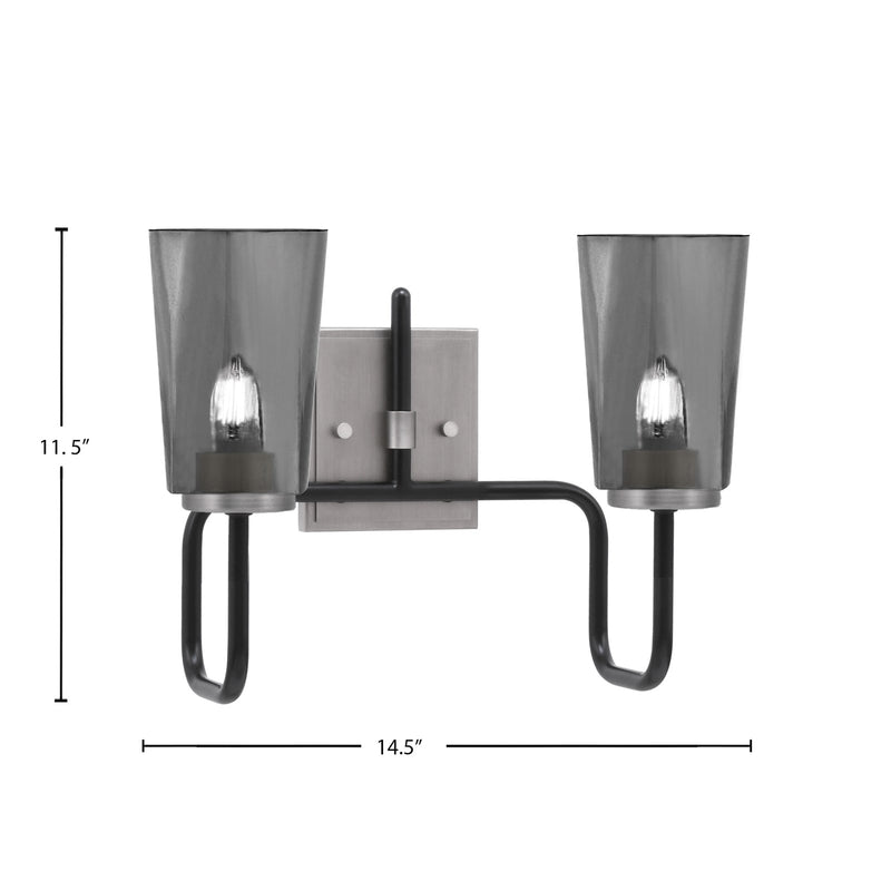 Toltec Sandia 2-Light Bath Bar | Modern Matte Black & Graphite and Smoke Bubble Glass | Bathroom Vanity & Powder Room | 7.25 x 11.5 in | Model 6222-MBGP-262