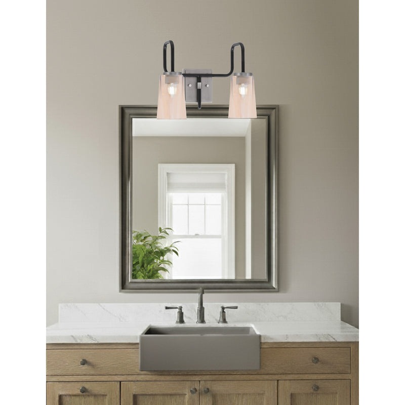 Toltec Sandia 2-Light Bath Bar | Industrial Matte Black & Graphite Steel and Amber Gradient Glass | Bathroom Vanity & Powder Room | 7.25 x 11.5 in | Model 6222-MBGP-263