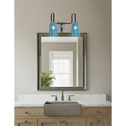 Toltec Sandia 2-Light Bath Bar | Industrial Matte Black & Graphite Steel and Blue Gradient Glass | Bathroom Vanity & Powder Room | 7.25 x 11.5 in | Model 6222-MBGP-265