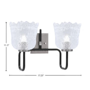 Toltec Sandia 2-Light Bath Bar | Matte Black & Graphite Steel and Clear Lava Glass | Bathroom Vanity & Powder Room | 8.25 x 11.5 in | Model 6222-MBGP-4230