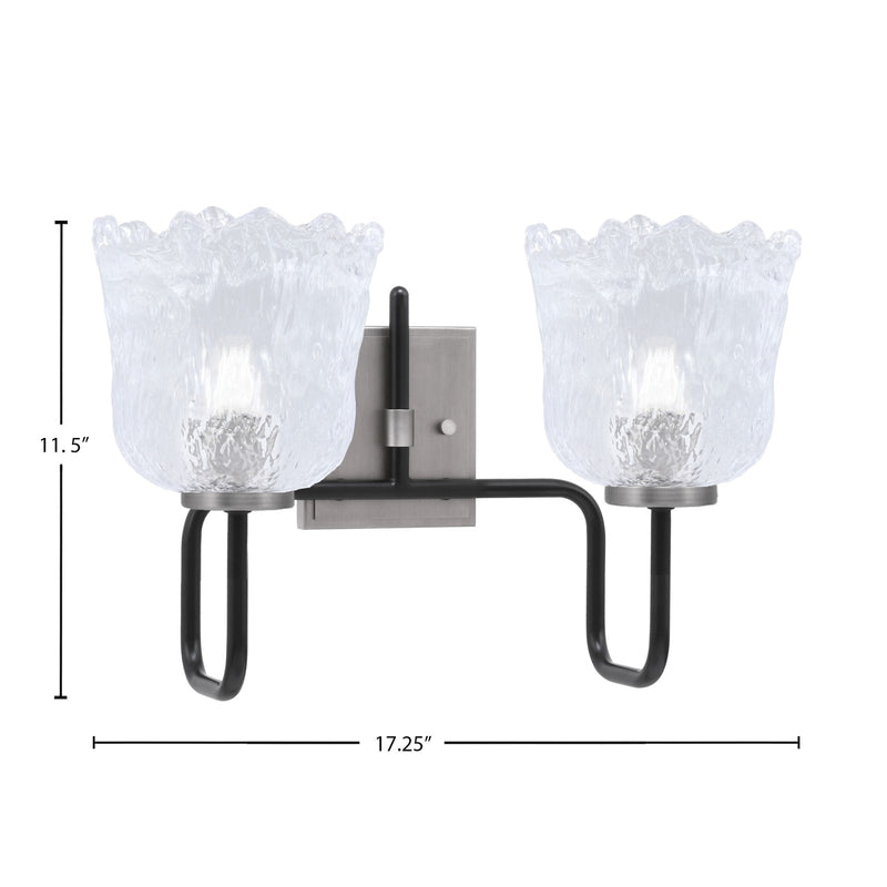 Toltec Sandia 2-Light Bath Bar | Matte Black & Graphite Steel and Clear Lava Glass | Bathroom Vanity & Powder Room | 8.25 x 11.5 in | Model 6222-MBGP-4230