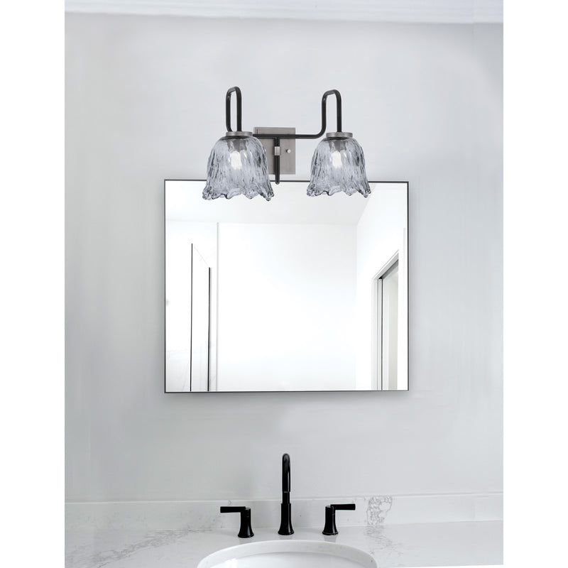 Toltec Sandia 2-Light Bath Bar | Matte Black & Graphite Steel and Smoke Lava Glass | Bathroom Vanity & Powder Room | 8.25 x 11.5 in | Model 6222-MBGP-4232