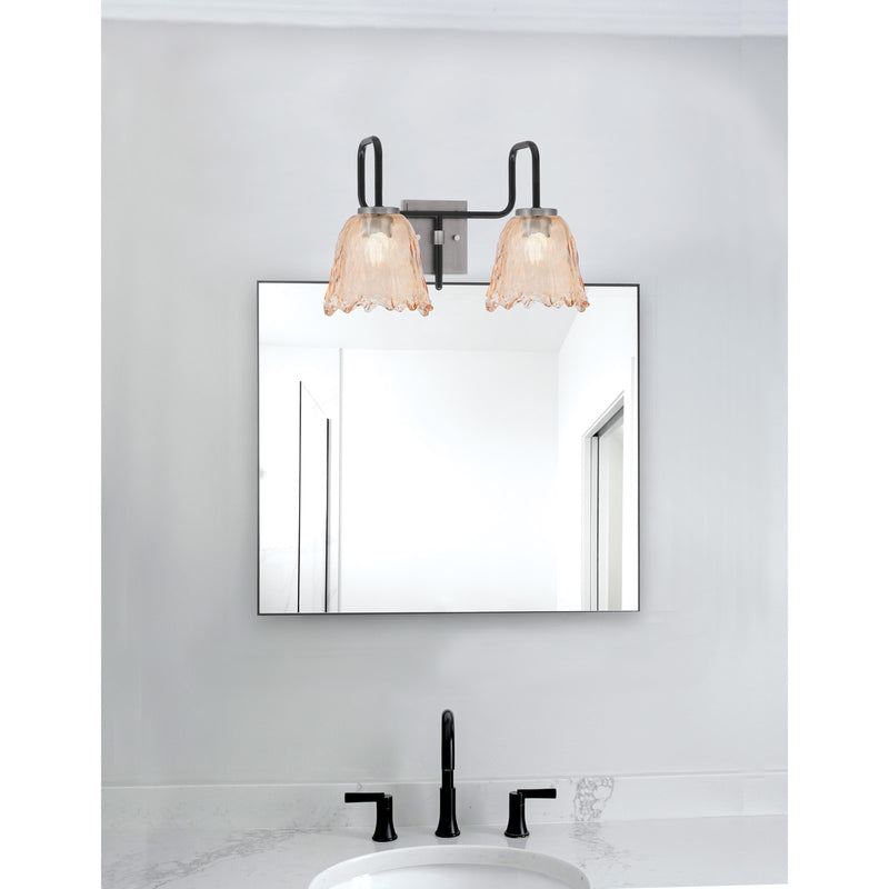 Toltec Sandia 2-Light Bath Bar | Matte Black & Graphite Steel and Amber Lava Glass | Bathroom Vanity & Powder Room | 8.25 x 11.5 in | Model 6222-MBGP-4233