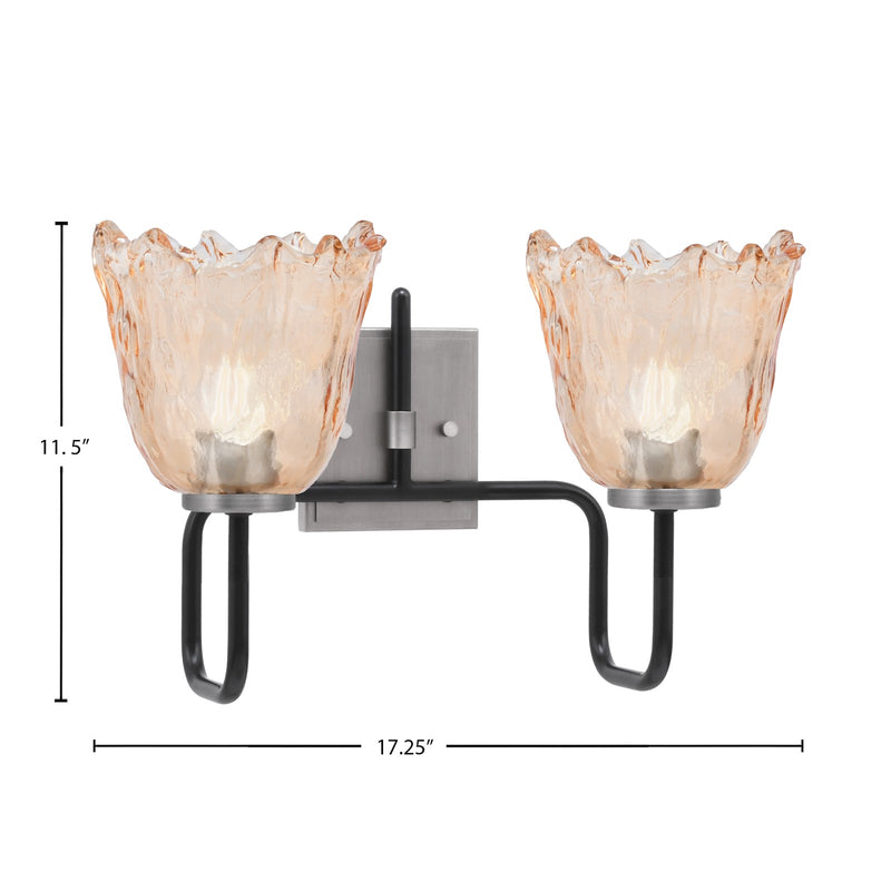 Toltec Sandia 2-Light Bath Bar | Matte Black & Graphite Steel and Amber Lava Glass | Bathroom Vanity & Powder Room | 8.25 x 11.5 in | Model 6222-MBGP-4233
