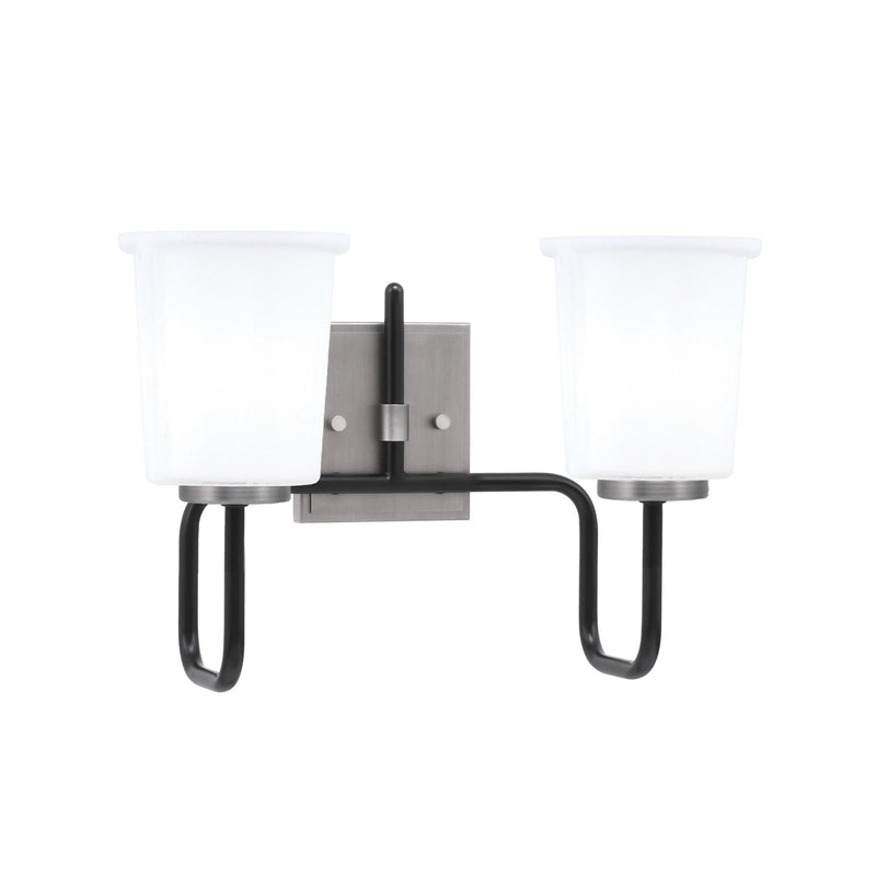 Toltec Sandia 2-Light Bath Bar | Industrial Matte Black & Graphite Steel and White Opal Glass | Bathroom Vanity & Powder Room | 7.5 x 10.5 in | Model 6222-MBGP-5031