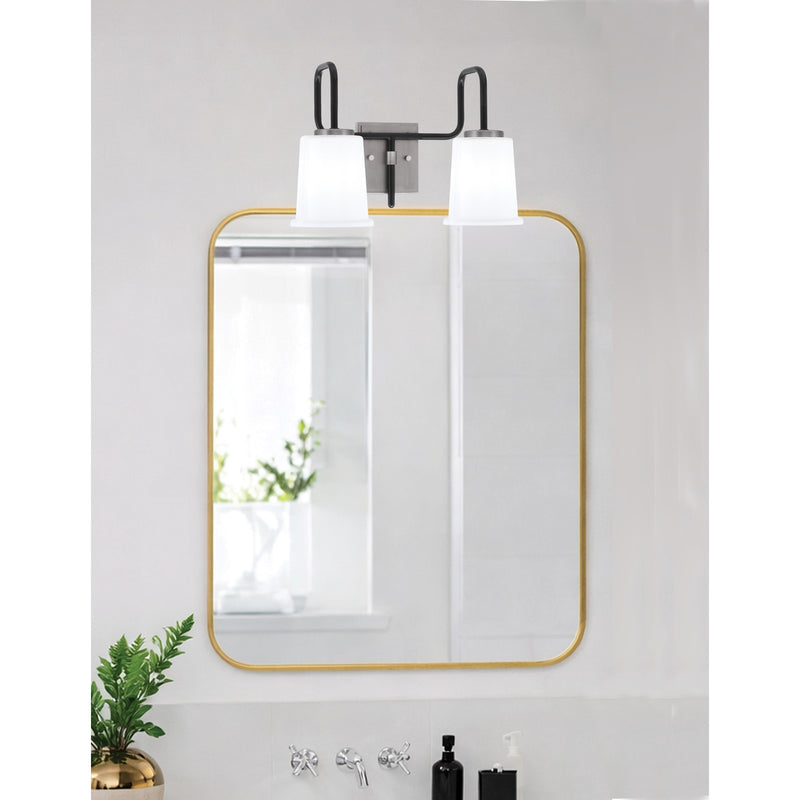Toltec Sandia 2-Light Bath Bar | Industrial Matte Black & Graphite Steel and White Opal Glass | Bathroom Vanity & Powder Room | 7.5 x 10.5 in | Model 6222-MBGP-5031