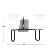 Toltec Sandia 2-Light Bath Bar | Industrial Matte Black & Graphite Steel and White Opal Glass | Bathroom Vanity & Powder Room | 7.5 x 10.5 in | Model 6222-MBGP-5031