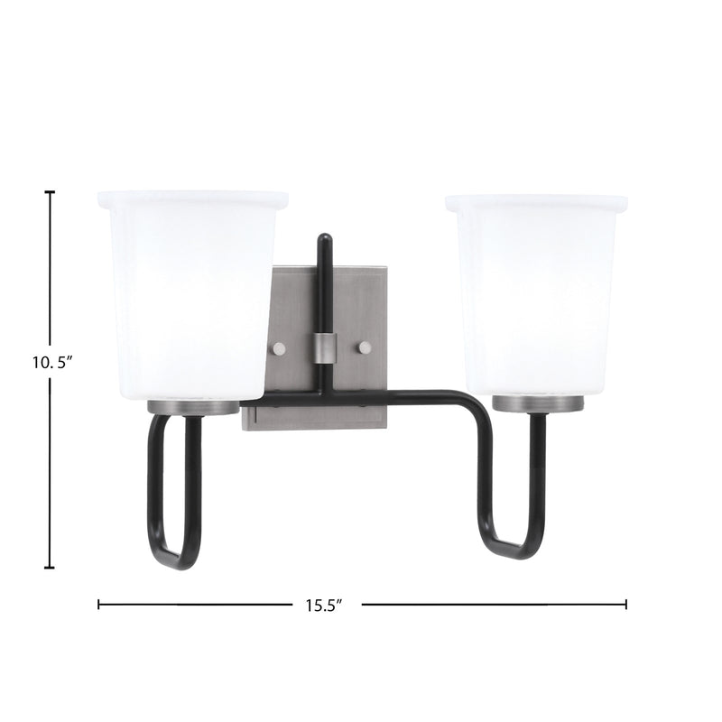 Toltec Sandia 2-Light Bath Bar | Industrial Matte Black & Graphite Steel and White Opal Glass | Bathroom Vanity & Powder Room | 7.5 x 10.5 in | Model 6222-MBGP-5031