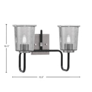 Toltec Sandia 2-Light Bath Bar | Industrial Matte Black & Graphite Steel and Smoke Bubble Glass | Bathroom Vanity & Powder Room | 7.5 x 10.5 in | Model 6222-MBGP-5032