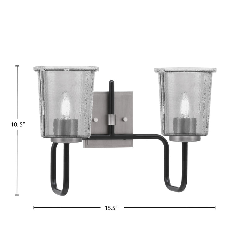 Toltec Sandia 2-Light Bath Bar | Industrial Matte Black & Graphite Steel and Smoke Bubble Glass | Bathroom Vanity & Powder Room | 7.5 x 10.5 in | Model 6222-MBGP-5032
