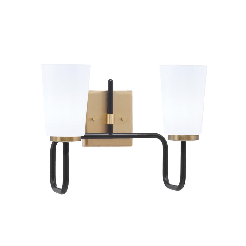 Toltec Sandia 2-Light Bath Bar | Matte Black & New Age Brass with White Opal Glass | Bathroom Vanity & Powder Room | 7.25 x 11.5 in | Model 6222-MBNAB-261