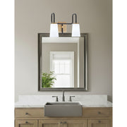 Toltec Sandia 2-Light Bath Bar | Matte Black & New Age Brass with White Opal Glass | Bathroom Vanity & Powder Room | 7.25 x 11.5 in | Model 6222-MBNAB-261