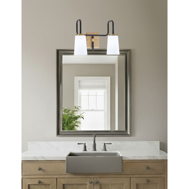Toltec Sandia 2-Light Bath Bar | Matte Black & New Age Brass with White Opal Glass | Bathroom Vanity & Powder Room | 7.25 x 11.5 in | Model 6222-MBNAB-261