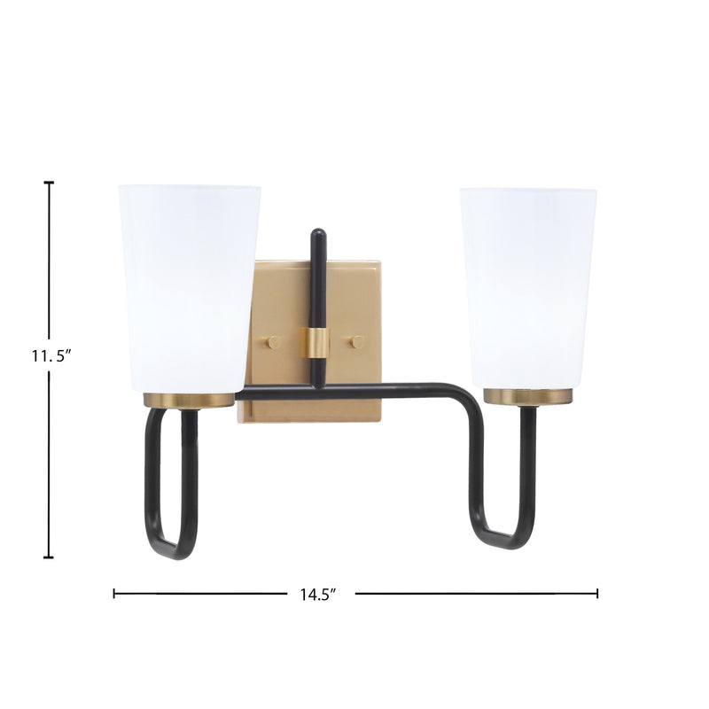 Toltec Sandia 2-Light Bath Bar | Matte Black & New Age Brass with White Opal Glass | Bathroom Vanity & Powder Room | 7.25 x 11.5 in | Model 6222-MBNAB-261