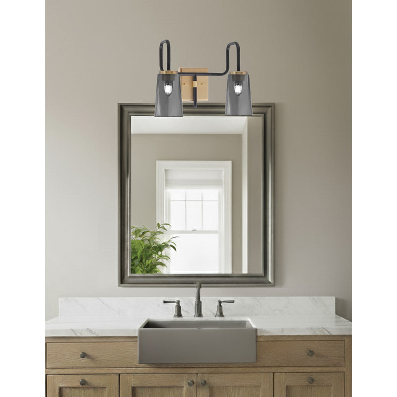 Toltec Sandia 2-Light Bath Bar | Matte Black & New Age Brass with Smoke Bubble Glass | Bathroom Vanity & Powder Room | 7.25 x 11.5 in | Model 6222-MBNAB-262