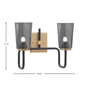 Toltec Sandia 2-Light Bath Bar | Matte Black & New Age Brass with Smoke Bubble Glass | Bathroom Vanity & Powder Room | 7.25 x 11.5 in | Model 6222-MBNAB-262