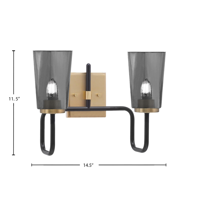 Toltec Sandia 2-Light Bath Bar | Matte Black & New Age Brass with Smoke Bubble Glass | Bathroom Vanity & Powder Room | 7.25 x 11.5 in | Model 6222-MBNAB-262