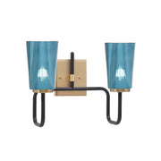 Toltec Sandia 2-Light Bath Bar | Matte Black & New Age Brass with Blue Gradient Glass | Bathroom Vanity & Powder Room | 7.25 x 11.5 in | Model 6222-MBNAB-265