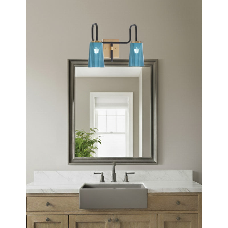 Toltec Sandia 2-Light Bath Bar | Matte Black & New Age Brass with Blue Gradient Glass | Bathroom Vanity & Powder Room | 7.25 x 11.5 in | Model 6222-MBNAB-265