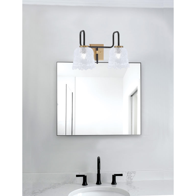 Toltec Sandia 2-Light Bath Bar | Matte Black & New Age Brass with Clear Lava Glass | Bathroom Vanity & Powder Room | 8.25 x 11.5 in | Model 6222-MBNAB-4230