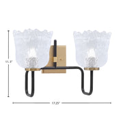 Toltec Sandia 2-Light Bath Bar | Matte Black & New Age Brass with Clear Lava Glass | Bathroom Vanity & Powder Room | 8.25 x 11.5 in | Model 6222-MBNAB-4230