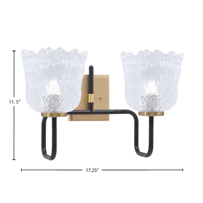 Toltec Sandia 2-Light Bath Bar | Matte Black & New Age Brass with Clear Lava Glass | Bathroom Vanity & Powder Room | 8.25 x 11.5 in | Model 6222-MBNAB-4230