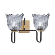 Toltec Sandia 2-Light Bath Bar | Matte Black & New Age Brass with Smoke Lava Glass | Bathroom Vanity & Powder Room | 8.25 x 11.5 in | Model 6222-MBNAB-4232