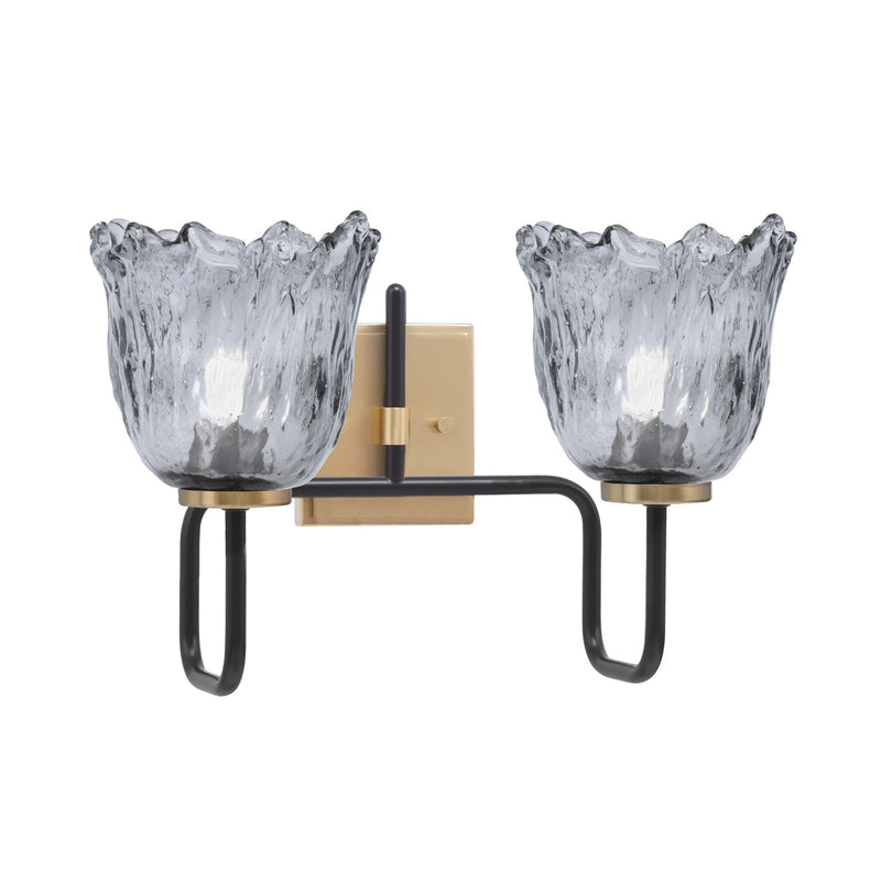 Toltec Sandia 2-Light Bath Bar | Matte Black & New Age Brass with Smoke Lava Glass | Bathroom Vanity & Powder Room | 8.25 x 11.5 in | Model 6222-MBNAB-4232