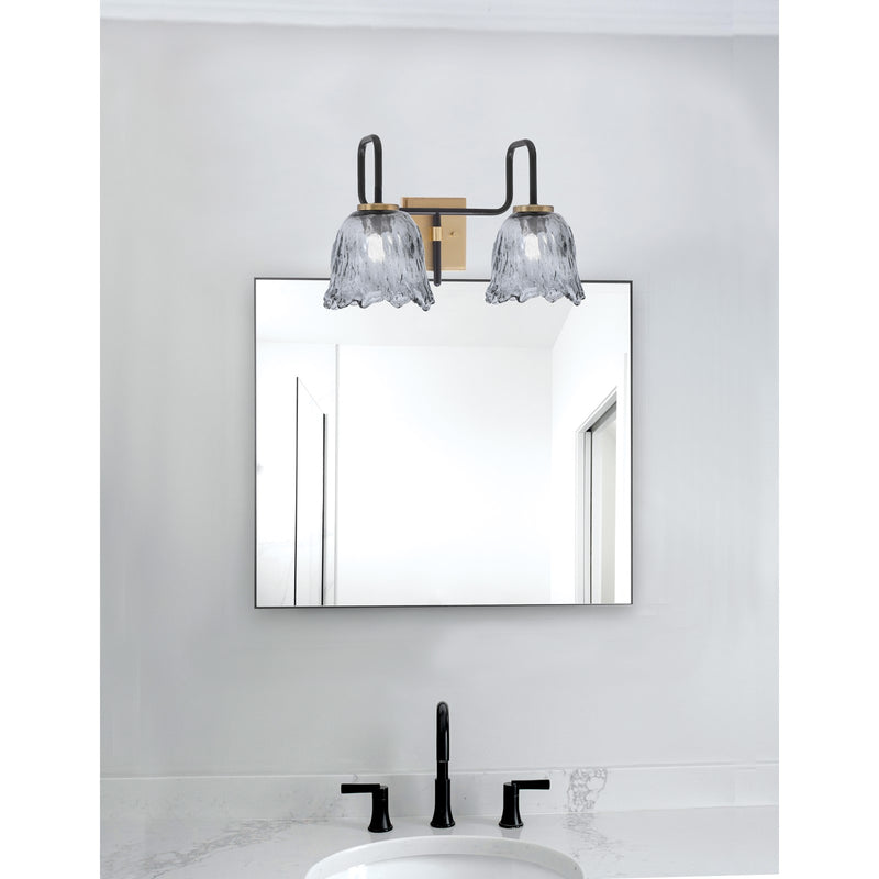 Toltec Sandia 2-Light Bath Bar | Matte Black & New Age Brass with Smoke Lava Glass | Bathroom Vanity & Powder Room | 8.25 x 11.5 in | Model 6222-MBNAB-4232