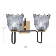 Toltec Sandia 2-Light Bath Bar | Matte Black & New Age Brass with Smoke Lava Glass | Bathroom Vanity & Powder Room | 8.25 x 11.5 in | Model 6222-MBNAB-4232