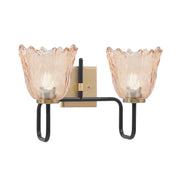 Toltec Sandia 2-Light Bath Bar | Matte Black & New Age Brass with Amber Lava Glass | Bathroom Vanity & Powder Room | 8.25 x 11.5 in | Model 6222-MBNAB-4233