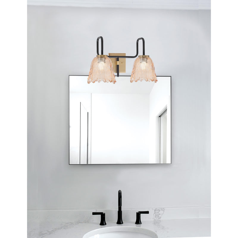 Toltec Sandia 2-Light Bath Bar | Matte Black & New Age Brass with Amber Lava Glass | Bathroom Vanity & Powder Room | 8.25 x 11.5 in | Model 6222-MBNAB-4233
