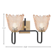 Toltec Sandia 2-Light Bath Bar | Matte Black & New Age Brass with Amber Lava Glass | Bathroom Vanity & Powder Room | 8.25 x 11.5 in | Model 6222-MBNAB-4233