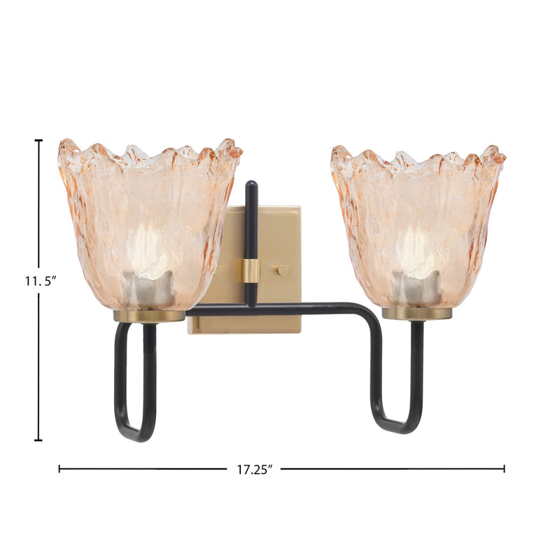 Toltec Sandia 2-Light Bath Bar | Matte Black & New Age Brass with Amber Lava Glass | Bathroom Vanity & Powder Room | 8.25 x 11.5 in | Model 6222-MBNAB-4233