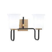 Toltec Sandia 2-Light Bath Bar | Matte Black & New Age Brass with White Opal Glass | Bathroom Vanity & Powder Room | 7.5 x 10.5 in | Model 6222-MBNAB-5031