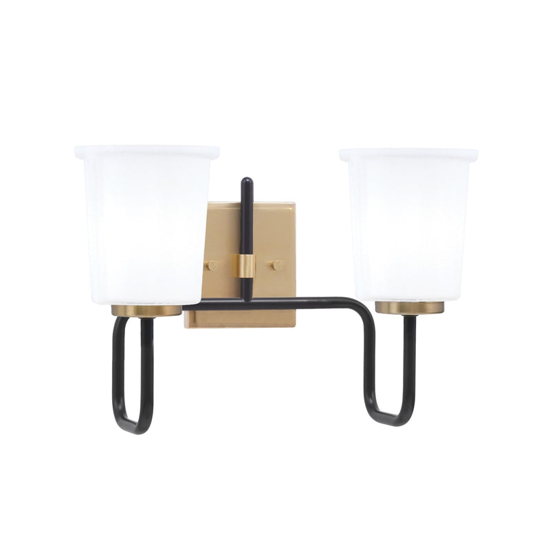 Toltec Sandia 2-Light Bath Bar | Matte Black & New Age Brass with White Opal Glass | Bathroom Vanity & Powder Room | 7.5 x 10.5 in | Model 6222-MBNAB-5031