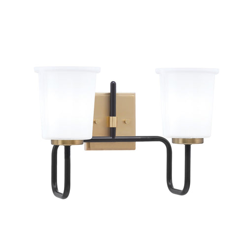 Toltec Sandia 2-Light Bath Bar | Matte Black & New Age Brass with White Opal Glass | Bathroom Vanity & Powder Room | 7.5 x 10.5 in | Model 6222-MBNAB-5031