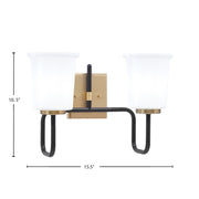 Toltec Sandia 2-Light Bath Bar | Matte Black & New Age Brass with White Opal Glass | Bathroom Vanity & Powder Room | 7.5 x 10.5 in | Model 6222-MBNAB-5031