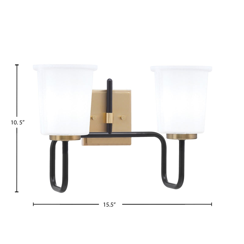 Toltec Sandia 2-Light Bath Bar | Matte Black & New Age Brass with White Opal Glass | Bathroom Vanity & Powder Room | 7.5 x 10.5 in | Model 6222-MBNAB-5031