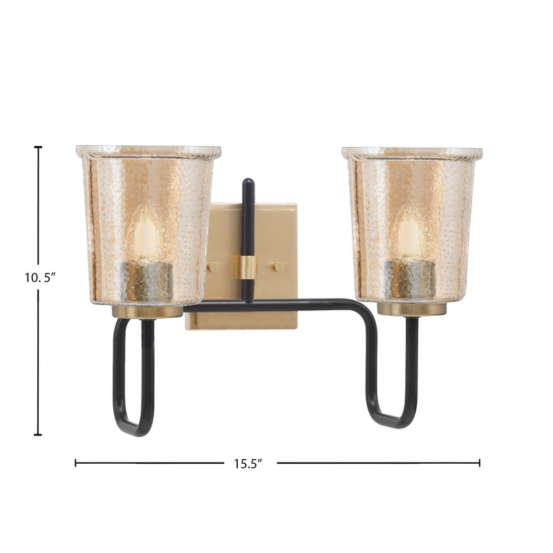 Toltec Sandia 2-Light Bath Bar | Matte Black & New Age Brass with Amber Bubble Glass | Bathroom Vanity & Powder Room | 7.5 x 10.5 in | Model 6222-MBNAB-5033