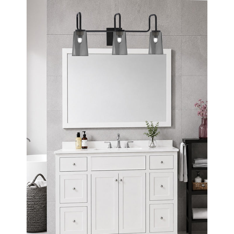 Toltec Sandia 3-Light Bath Bar | Matte Black with Smoke Bubble Glass | Bathroom Vanity & Powder Room | 7.25 x 11.5 in | Model 6223-MB-262