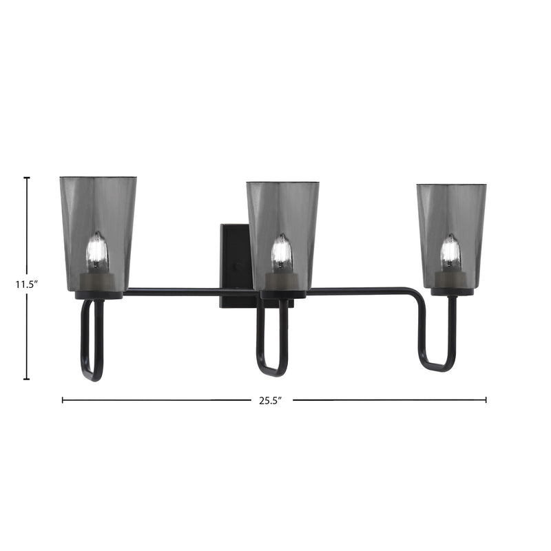 Toltec Sandia 3-Light Bath Bar | Matte Black with Smoke Bubble Glass | Bathroom Vanity & Powder Room | 7.25 x 11.5 in | Model 6223-MB-262